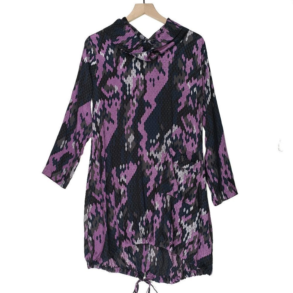 Masai Drawstring Bubble Hem Tunic Dress Lagenlook S Grey Purple Black Artsy